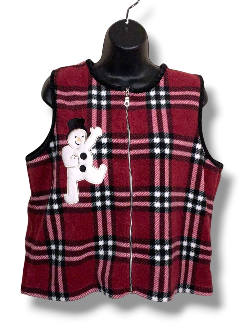Medium Christopher And Banks Christmas Holiday Fleece Vest Plaid Snowman Plaid
